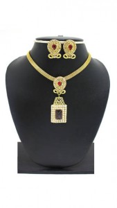 Zaveri Pearls Red Zinc Pendant Set