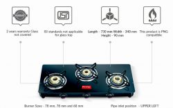 Prestige GTM03L 3 Burner Glass Manual Gas Stove for Rs.3,899