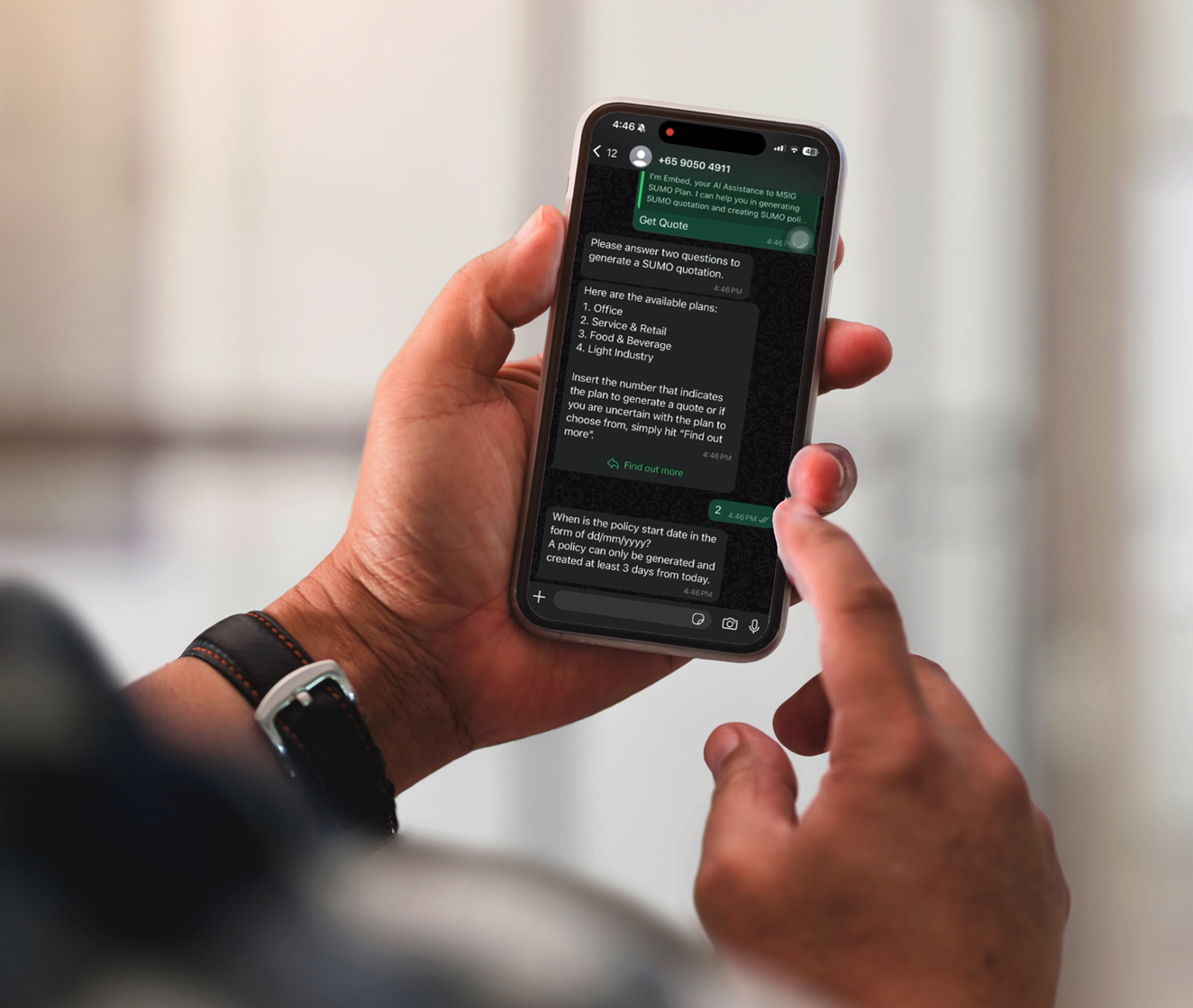 Jointly developed by MSIG Insurance and Embed Global, the Whatsapp chatbot improves customer experience by simplifying the insurance buying process for SME clients.