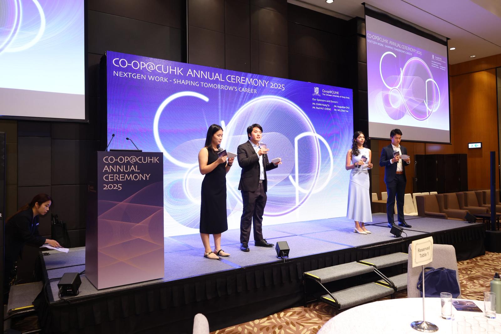 Charles addresses fellow students and industry partners at the Annual Co-op@CUHK Opening Ceremony 2025