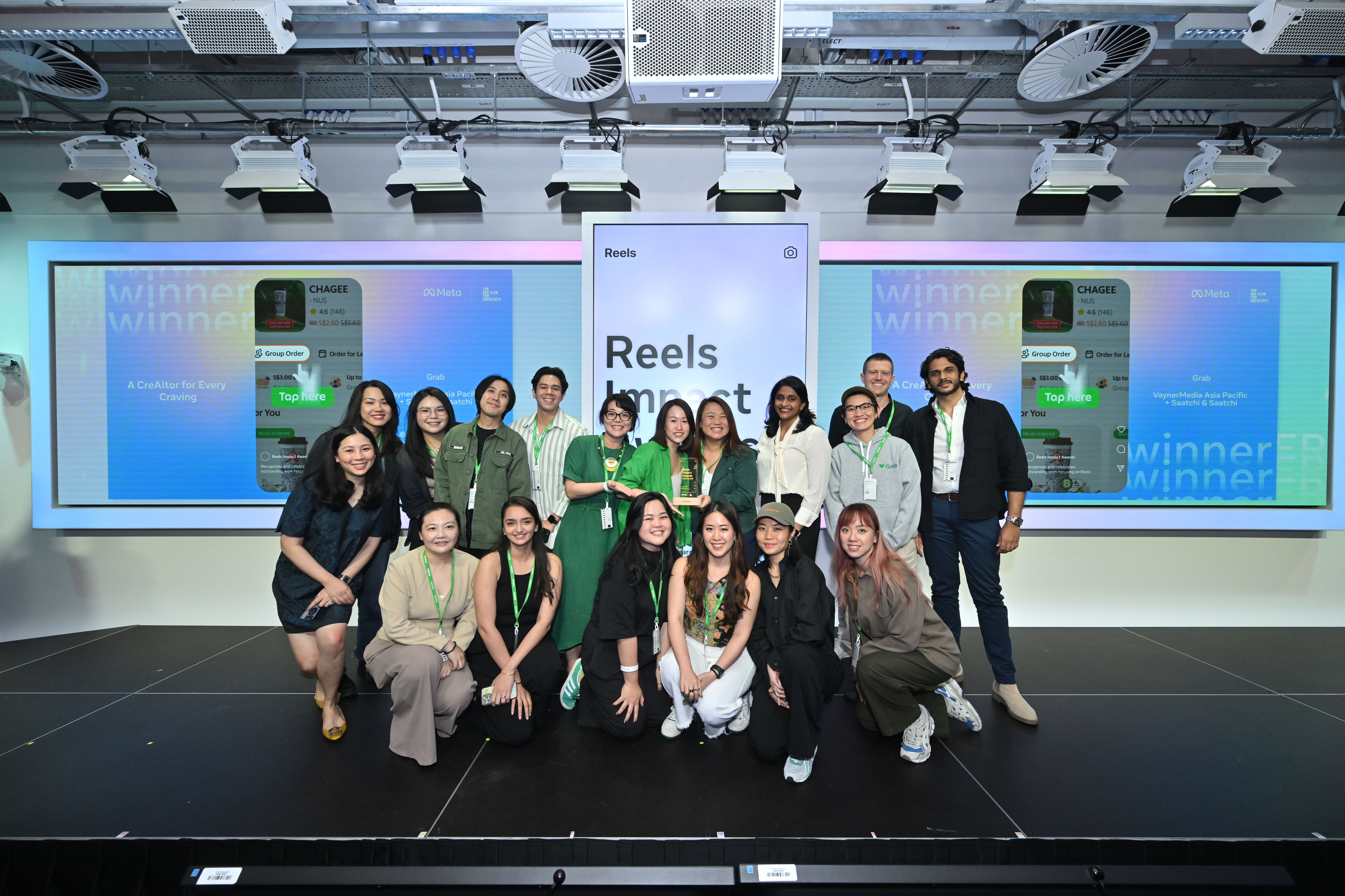 The Grab team, together with partners VaynerMedia Asia Pacific and M&C Saatchi Performance, celebrate winning the Grand Prix at the 2025 Southeast Asia Reels Impact Awards