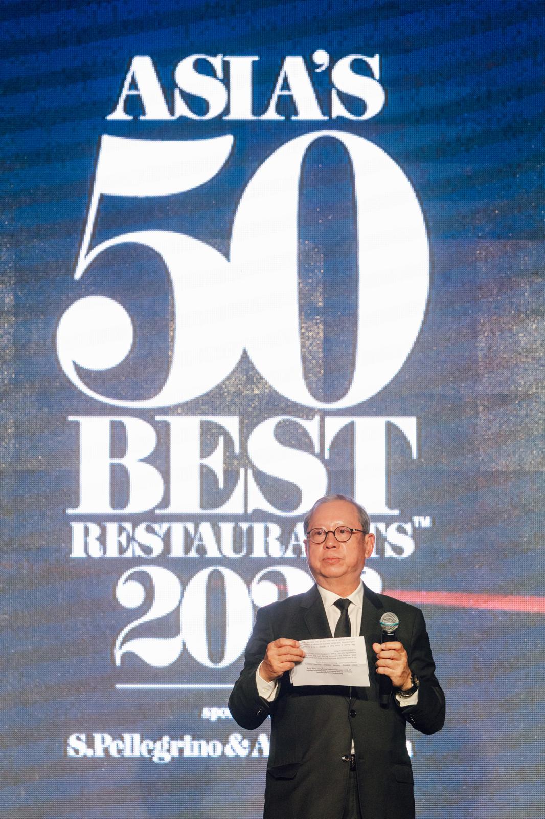Hong Kong Tourism Board (HKTB) Chairman Dr Peter Lam speaks on stage at the Asia’s 50 Best Restaurants 2026 Awards Ceremony.