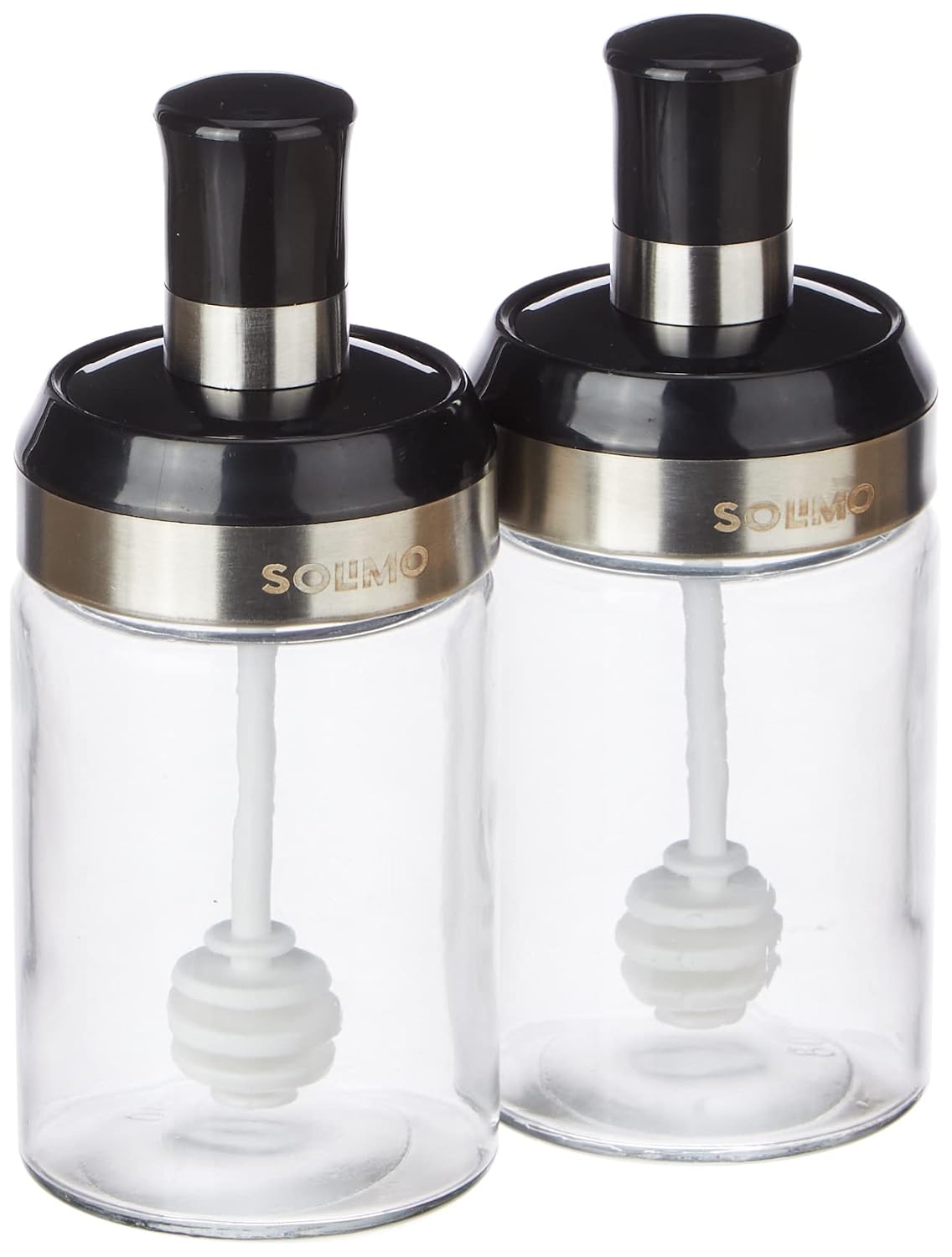 Amazon Brand - Solimo Borosilicate Glass Sauce Jar with Dipper, Set of 2 (250 ml Each) | Black