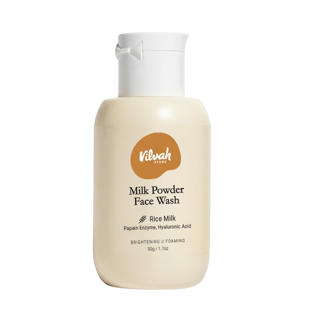Vilvah Milk Powder Face Wash | Rice Powder Cleanser for Deep Cleansing & Gentle Exfoliation | Brightens, Hydrates & Evens Skin Tone | Strengthens Barrier & Balances Skin pH | For Normal to Oily Skin | 50 g