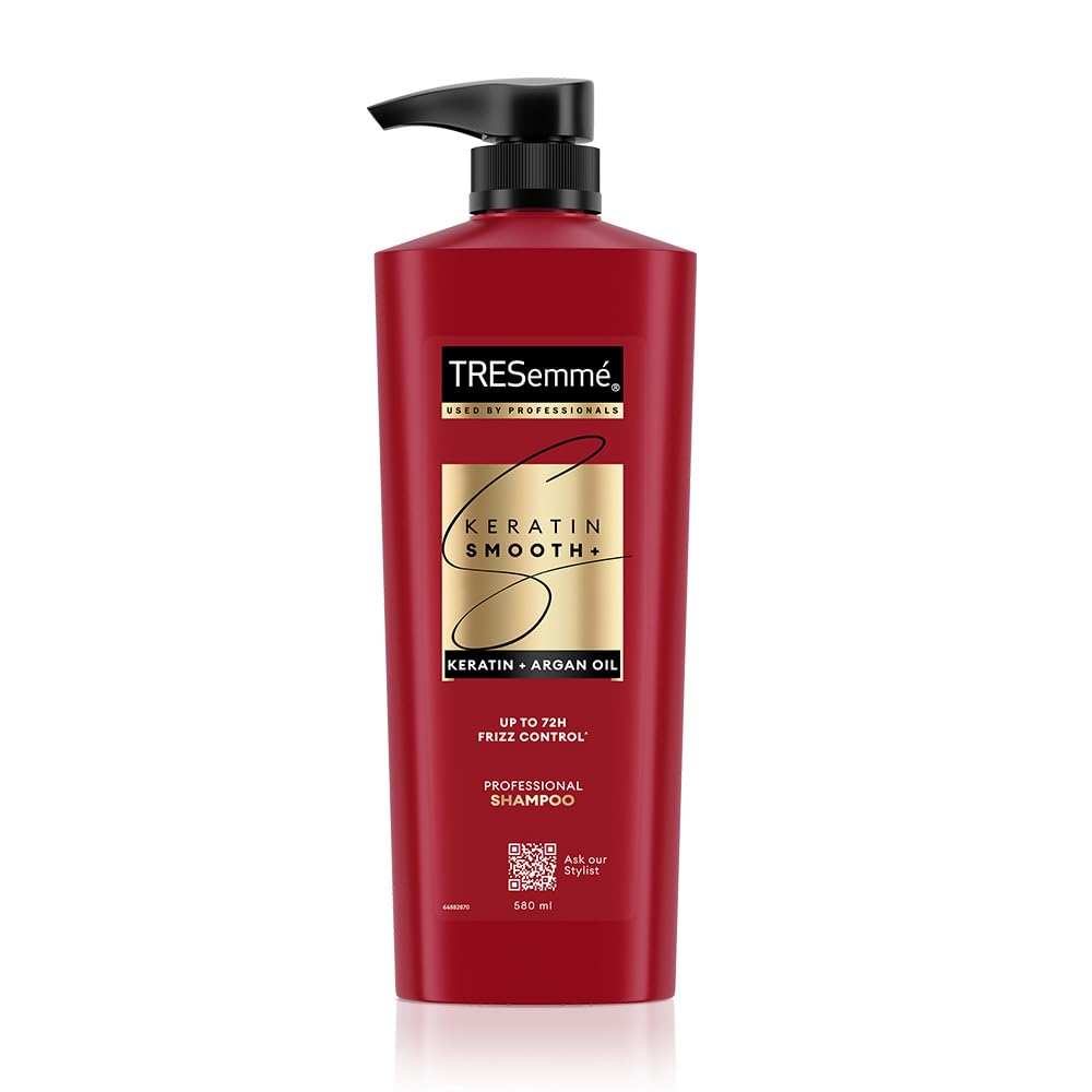 TRESemmé Keratin Smooth Shampoo 580 ML | 72H Frizz Control with Keratin Protein & Argan Oil | Paraben Free Smoothening Shampoo for Dry & Frizzy Hair