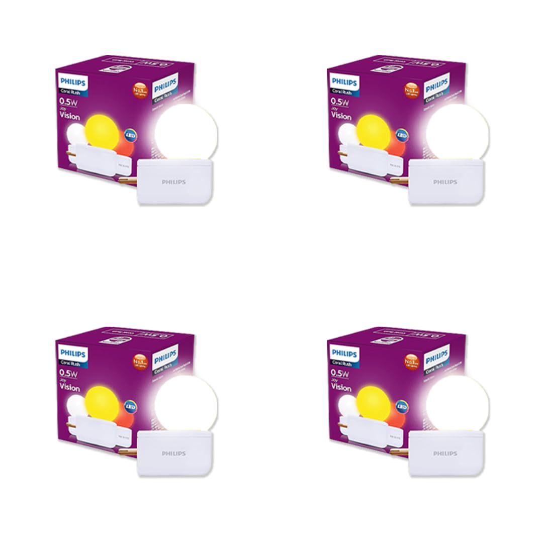 Philips Joy Vision Coral Rush 0.5W LED Night Lamp | Soft White Glow | Energy Efficient | Plug-in Prong Design | Ideal for Bedroom, Kids Room & Hallway (White, Pack of 4)
