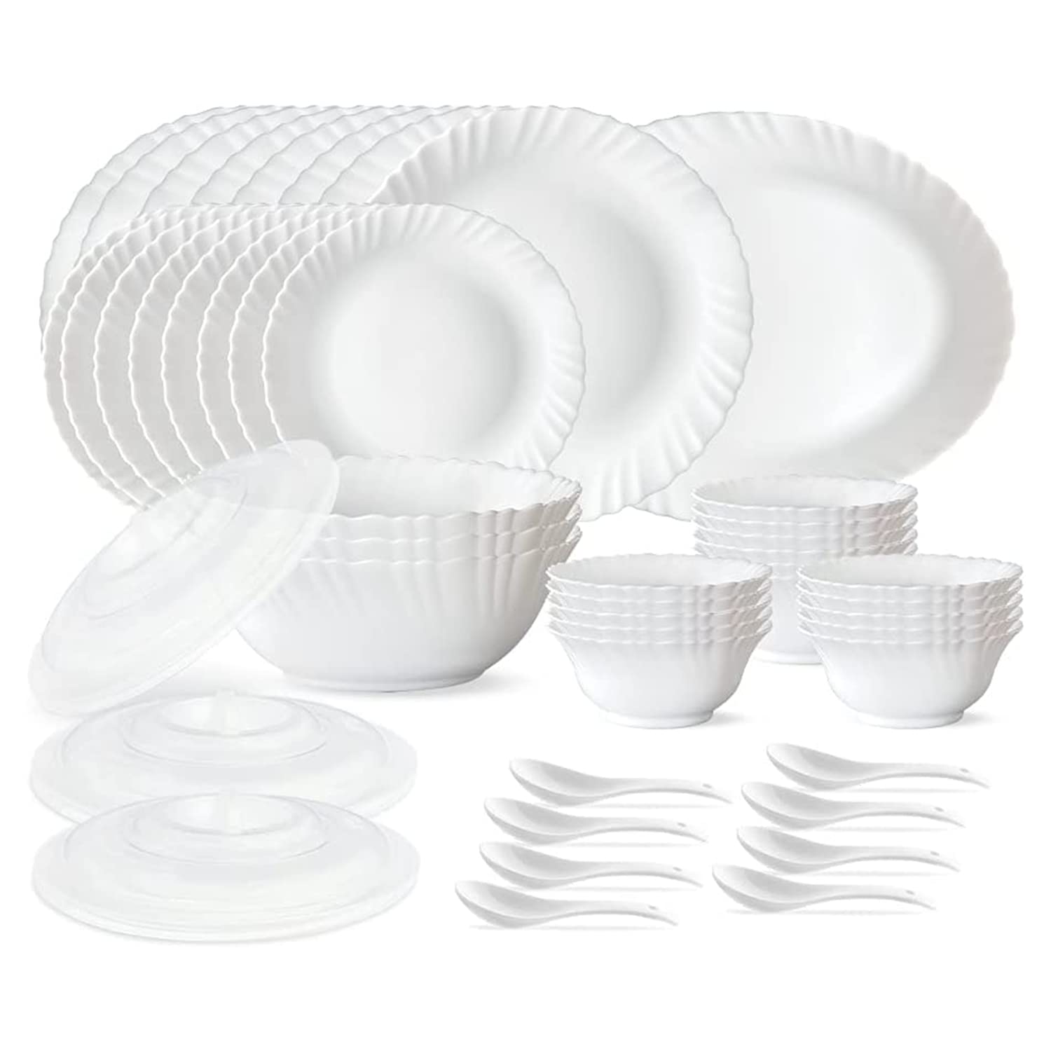 Larah by Borosil Silk Series Opalware Dinner Set | for Family of 6 | Microwave & Dishwasher Safe | Bone-Ash Free | Crockery Set for Dining & Gifting | Plates & Bowls | White (47 PCS)