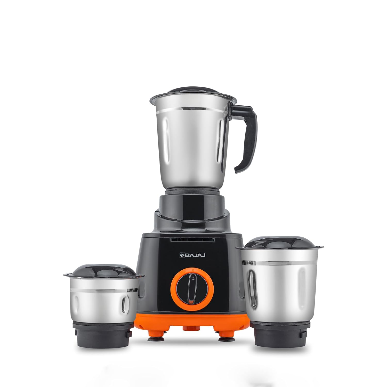 Bajaj Rex 500W Mixer Grinder | 3 Stainless Steel Jars with Multifunctional Blades | Nutri-Pro Feature for Efficient Grinding & Blending | Adjustable Speed Control | 1 Year Warranty | Black & Orange