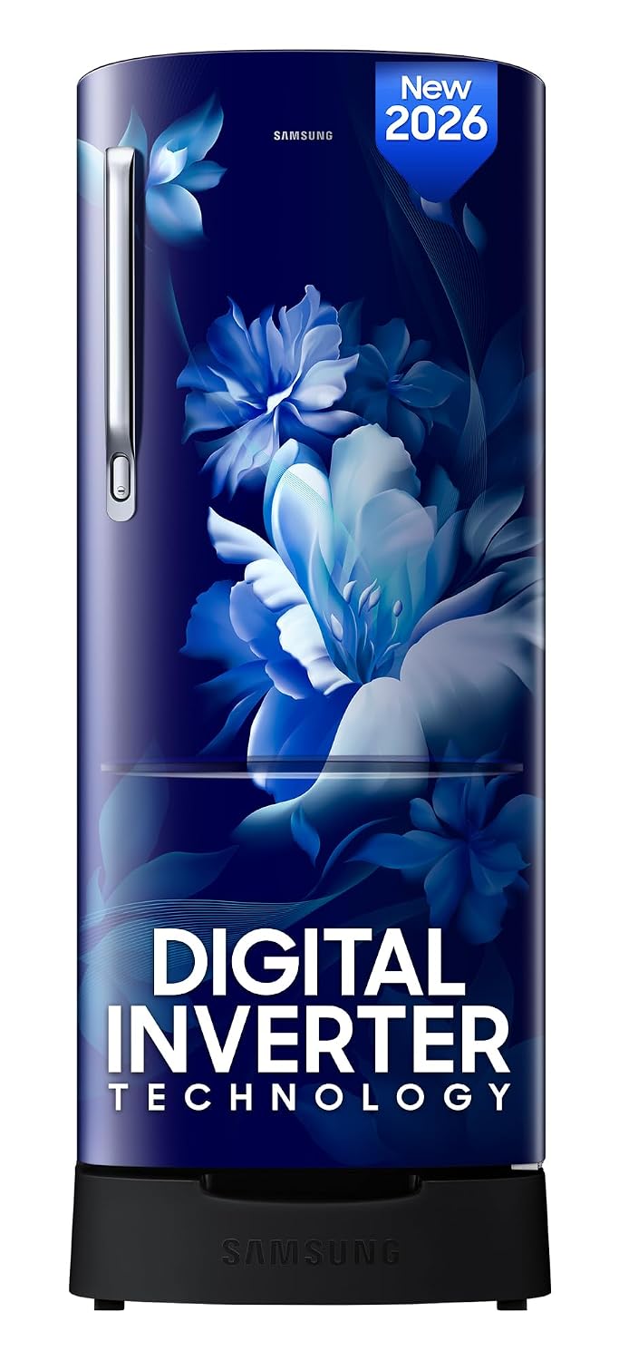 Samsung 223 L, 3 Star, Digital Inverter, Direct-Cool Single Door Refrigerator (RR24H2823UZ/NL, Midnight Blossom Blue, Base Stand Drawer, Single Touch Defrost, 2026 Model)