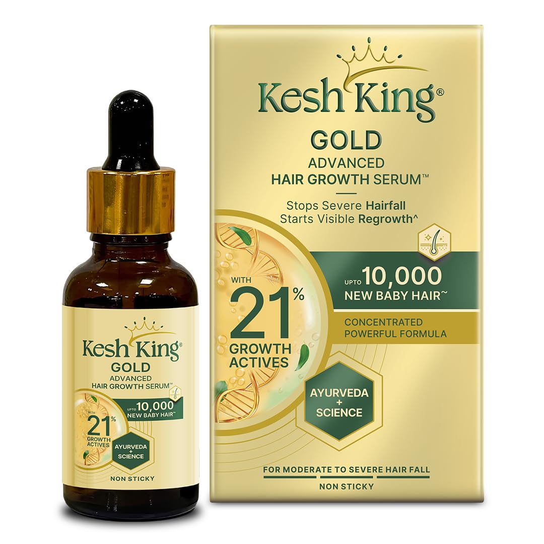 Kesh King Gold Advanced Hair Growth Serum – 21% Growth Actives with 3% Redensyl, 3% Anagain, Procapil, Kopexil Aqua & Ayurvedic Herbs | Visible Regrowth & Hair Fall Control | Women & Men | 30ml