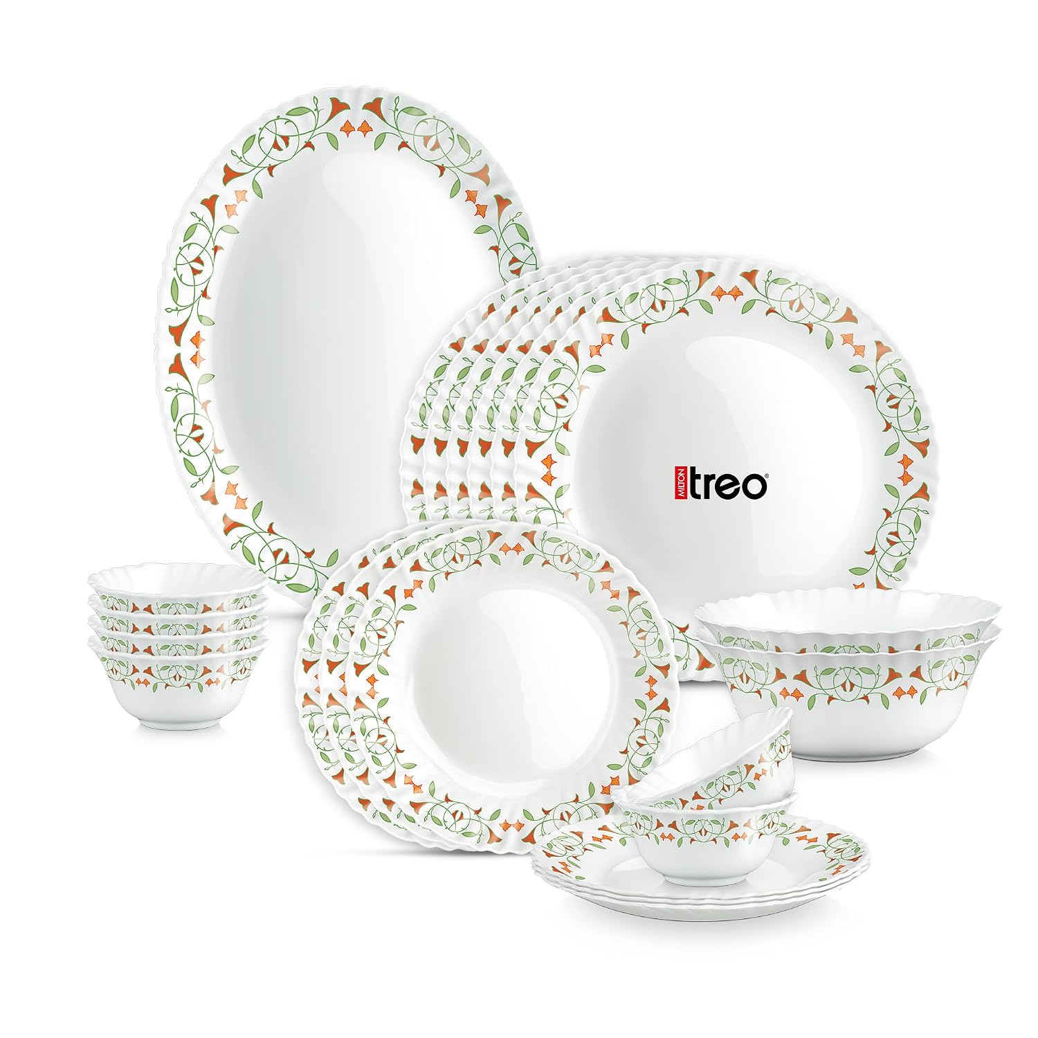 Treo by Milton Opalware Aurelia Meena Dinner Set of 21 | Serving for 6 | Microwave & Dishwasher Safe | Bone-Ash Free | Tempered Toughness | Plates & Bowls | Crockery Set for Dining & Gifting