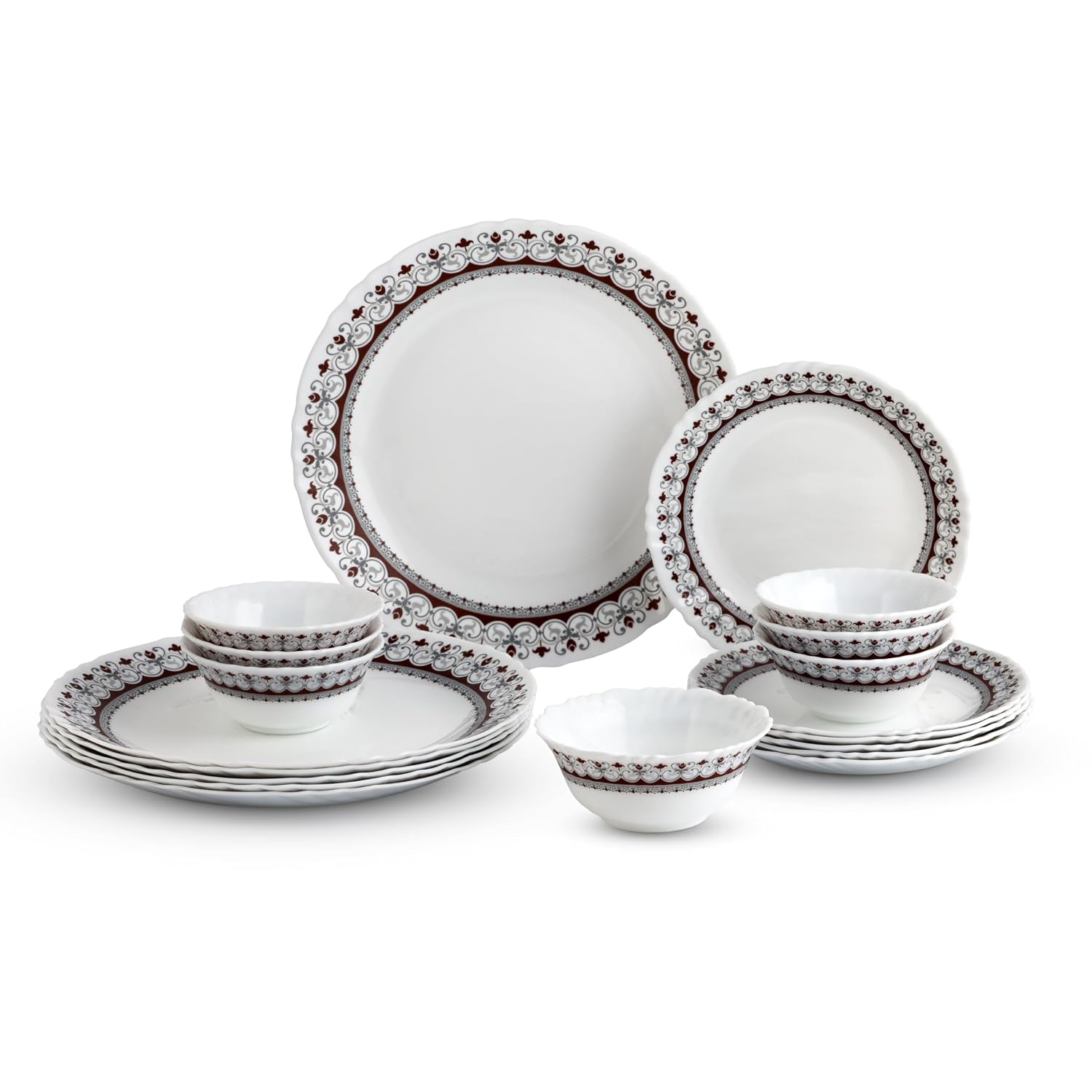 CELLO Lumina Imperial Plus Series Opalware Dinner Set of 19 Pieces For Family of 6 | Bone-Ash Free & Leadfree Opal Glass Microwave & Dishwasher Safe Crockery Plates & Bowls Set For Daily Use & Gifting