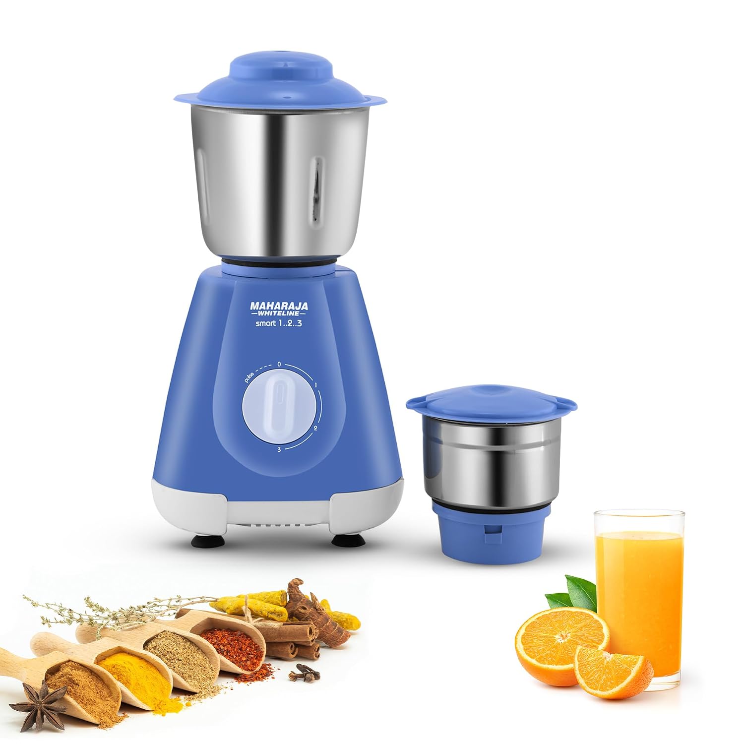 Maharaja Whiteline Smart Mixer Grinder | 500-watt | 20000 RPM Motor Speed | Air Ventilation System | Stainless-Steel Jars & Blades | Unique Jar Flow Breakers | 2 Year Motor Warranty |Blue