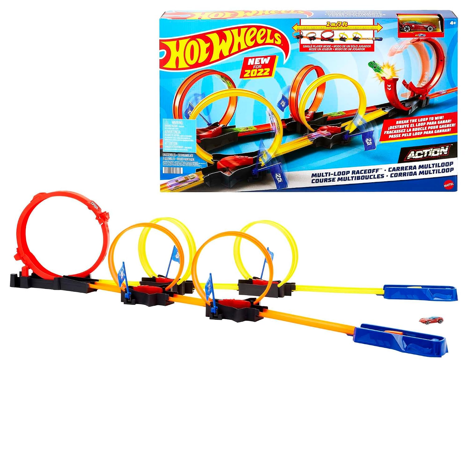 Hot Wheels® Multi-Loop Race Off™ Playset, with 1 Car, Knock Down Flags to Score Points & Break the Loop, Toy for Kids 4 to 10 Years Old