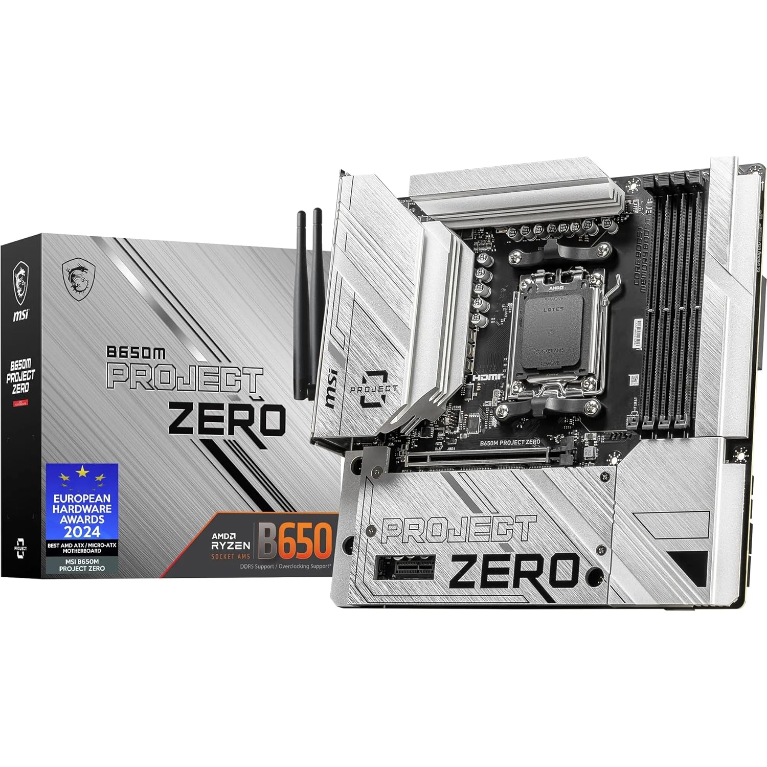 MSI B650M Project Zero Motherboard, Back-Connect Micro-ATX - Supports AMD Ryzen 7000 Series Processors, AM5 - Direct 10+2 VRM Power Design, DDR5 Memory Boost 7600+MHz/OC, Wi-Fi 6E