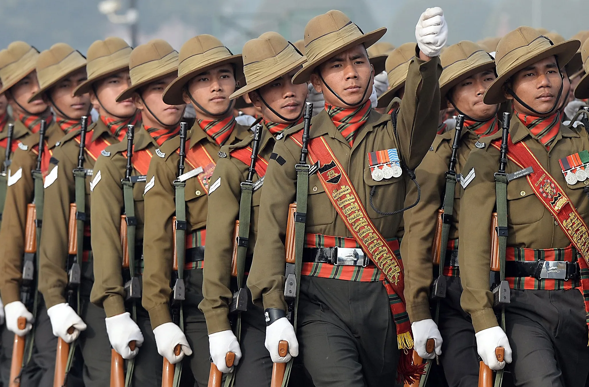 An Indian contingent of Assam Rifles reh