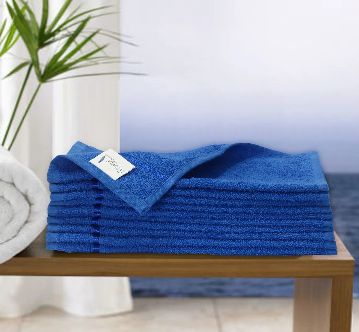 Home 450 GSM Set Of 10 Pcs Cotton Face Towel Blue