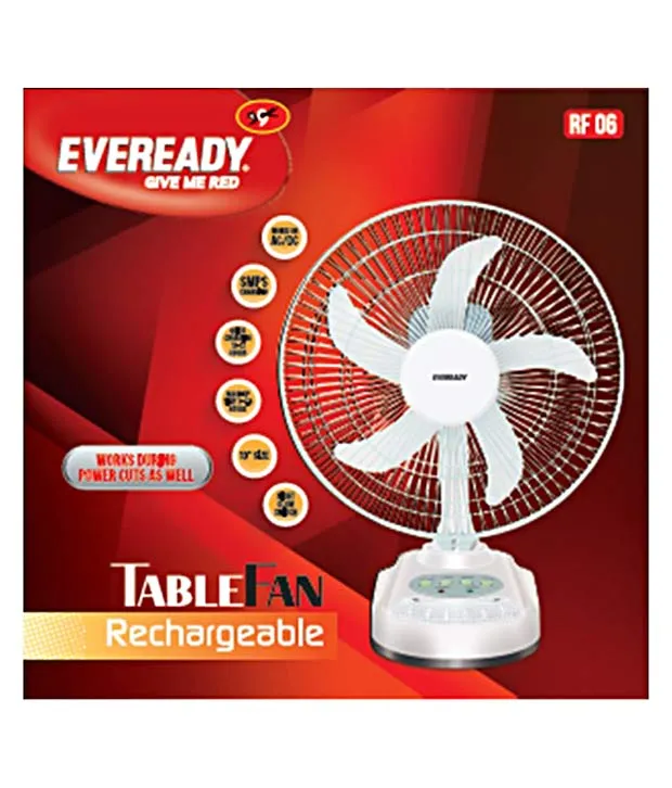 Eveready 10 Inches RF06 Rechargeable Table Fan White