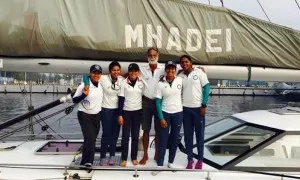 Indian Navy Sailing Vessel Mhadei Sailing With An All Women Crew