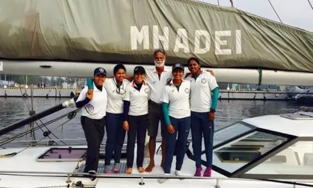 Indian Navy Sailing Vessel Mhadei Sailing With An All Women Crew