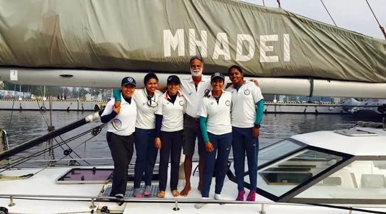 Indian Navy Sailing Vessel Mhadei Sailing With An All Women Crew
