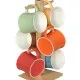 Tibros Multicoloured Bone China Mugs With Wooden Stand Pack Of 6