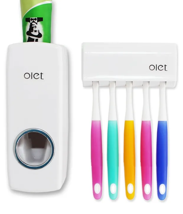 White Toothpaste Dispenser with Toothbrush Holder