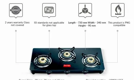 Prestige GTM03L 3 Burner Glass Manual Gas Stove