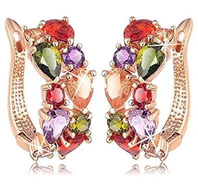 Swiss Cubic Zirconia 18K Rose Gold Plated Clip On Earrings For Women