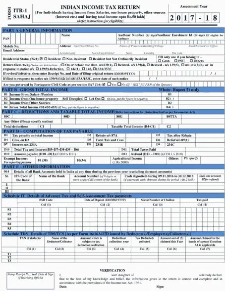 Income Tax Dept Simplified IT returns 2017