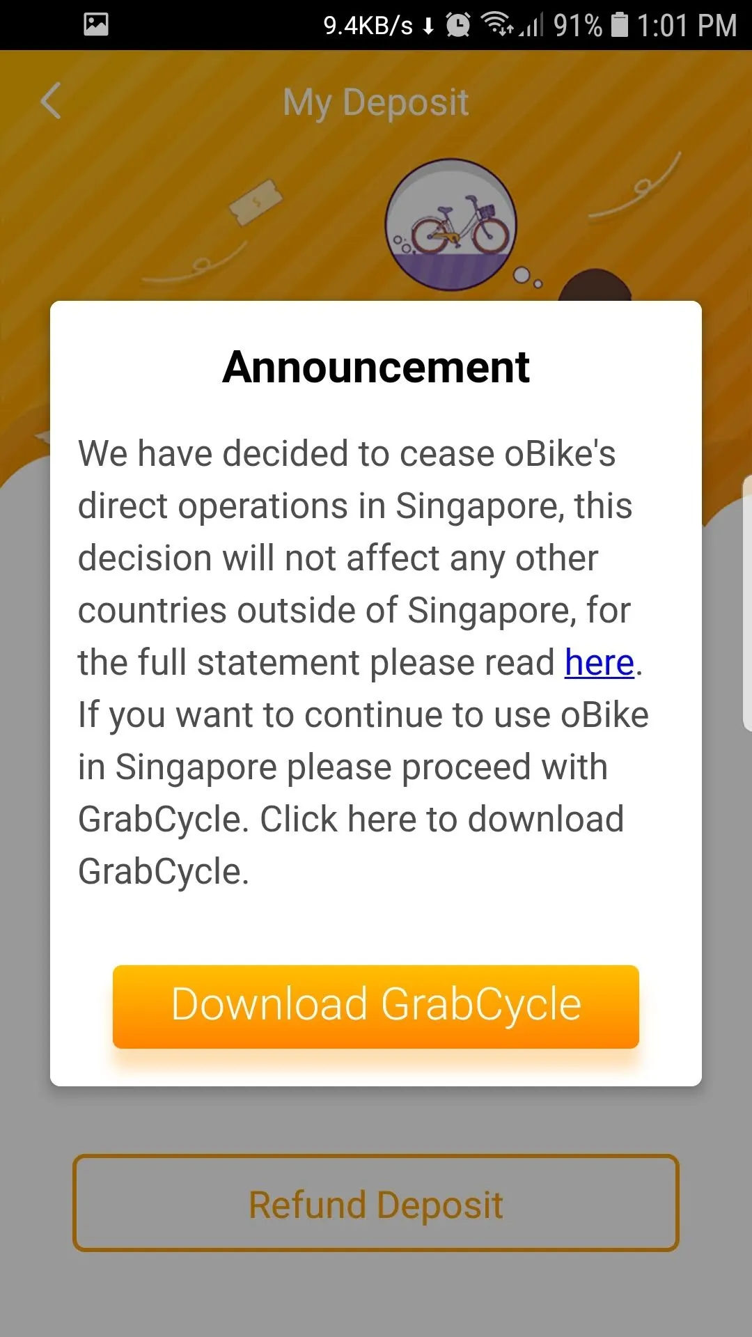 obike deposit refund 2