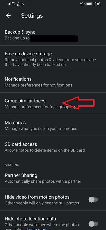 google photos settings